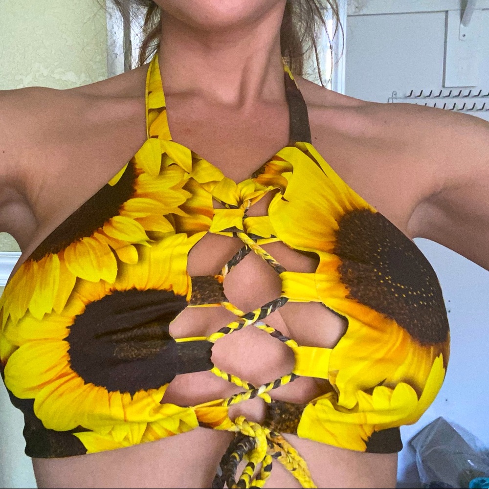 Sunflower halter bikini top by Cheeky Swim Bikinis
